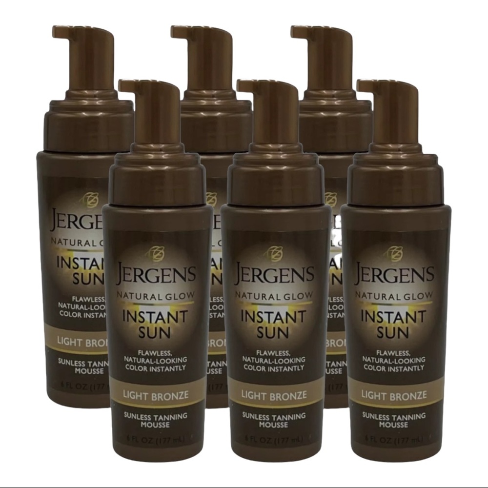 6 Pack Jergens Natural Glow Instant Sun Tanning Mousse Light Bronze 6 oz NO Caps